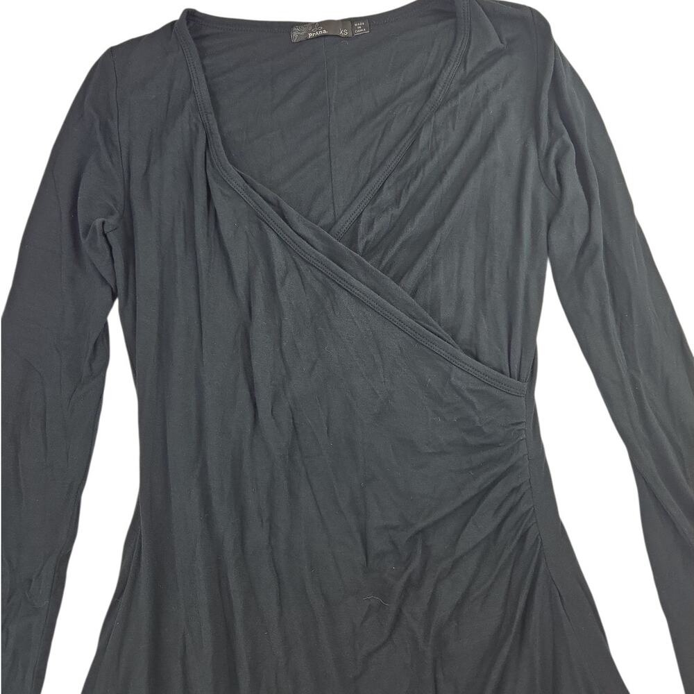 Prana | Black, Long Sleeve Nadia Faux Wrap Dress | Size XS - Picture 3 of 6